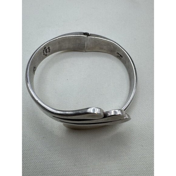 Vintage Bracelet Taxco Mexico Sterling Cuff Modernist Hinged Wide Streaks IN-02 - Picture 9 of 11